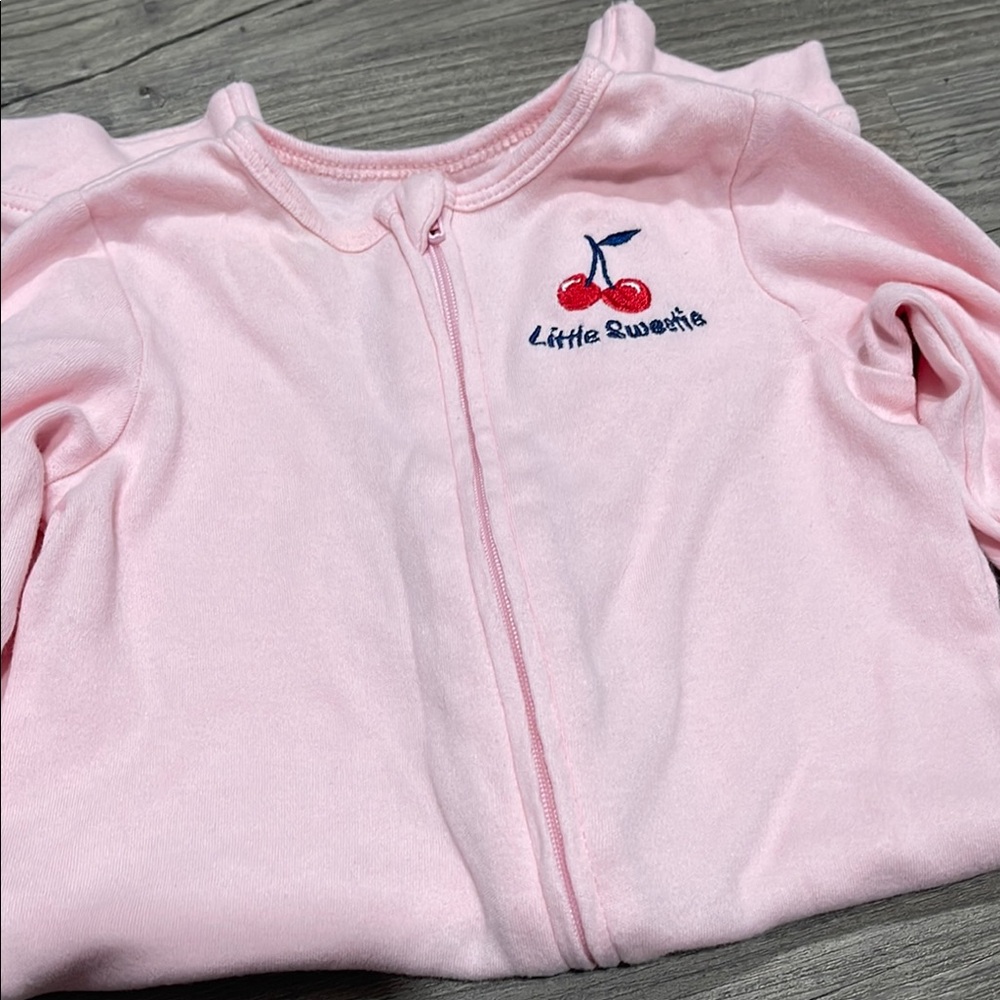 Little Me Pink One Piece Footie with Long Sleeves and Polka Dots - Picture 2 of 3